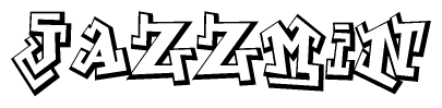 The image is a stylized representation of the letters Jazzmin designed to mimic the look of graffiti text. The letters are bold and have a three-dimensional appearance, with emphasis on angles and shadowing effects.