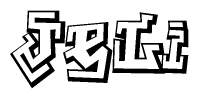 The clipart image depicts the word Jeli in a style reminiscent of graffiti. The letters are drawn in a bold, block-like script with sharp angles and a three-dimensional appearance.