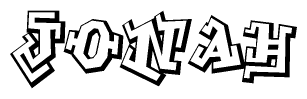 The image is a stylized representation of the letters Jonah designed to mimic the look of graffiti text. The letters are bold and have a three-dimensional appearance, with emphasis on angles and shadowing effects.