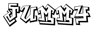 The clipart image depicts the word Jummy in a style reminiscent of graffiti. The letters are drawn in a bold, block-like script with sharp angles and a three-dimensional appearance.