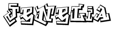 The clipart image depicts the word Jenelia in a style reminiscent of graffiti. The letters are drawn in a bold, block-like script with sharp angles and a three-dimensional appearance.
