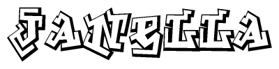 The image is a stylized representation of the letters Janella designed to mimic the look of graffiti text. The letters are bold and have a three-dimensional appearance, with emphasis on angles and shadowing effects.