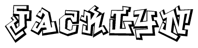 The clipart image depicts the word Jacklyn in a style reminiscent of graffiti. The letters are drawn in a bold, block-like script with sharp angles and a three-dimensional appearance.