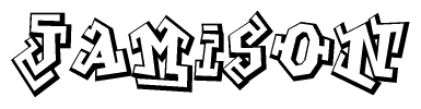 The clipart image depicts the word Jamison in a style reminiscent of graffiti. The letters are drawn in a bold, block-like script with sharp angles and a three-dimensional appearance.