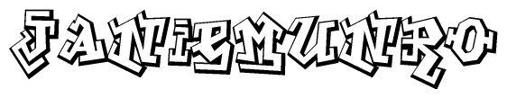 The clipart image depicts the word Janiemunro in a style reminiscent of graffiti. The letters are drawn in a bold, block-like script with sharp angles and a three-dimensional appearance.