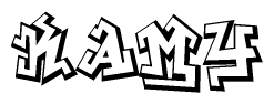 The clipart image depicts the word Kamy in a style reminiscent of graffiti. The letters are drawn in a bold, block-like script with sharp angles and a three-dimensional appearance.