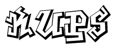 The image is a stylized representation of the letters Kups designed to mimic the look of graffiti text. The letters are bold and have a three-dimensional appearance, with emphasis on angles and shadowing effects.