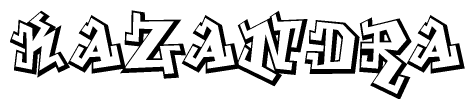 The image is a stylized representation of the letters Kazandra designed to mimic the look of graffiti text. The letters are bold and have a three-dimensional appearance, with emphasis on angles and shadowing effects.