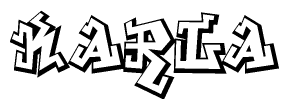 The image is a stylized representation of the letters Karla designed to mimic the look of graffiti text. The letters are bold and have a three-dimensional appearance, with emphasis on angles and shadowing effects.