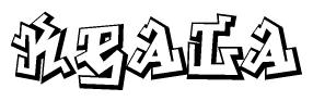 The clipart image depicts the word Keala in a style reminiscent of graffiti. The letters are drawn in a bold, block-like script with sharp angles and a three-dimensional appearance.