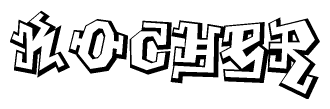 The clipart image depicts the word Kocher in a style reminiscent of graffiti. The letters are drawn in a bold, block-like script with sharp angles and a three-dimensional appearance.