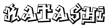 The clipart image depicts the word Katashi in a style reminiscent of graffiti. The letters are drawn in a bold, block-like script with sharp angles and a three-dimensional appearance.