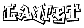 The image is a stylized representation of the letters Lanet designed to mimic the look of graffiti text. The letters are bold and have a three-dimensional appearance, with emphasis on angles and shadowing effects.