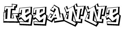 The clipart image depicts the word Leeanne in a style reminiscent of graffiti. The letters are drawn in a bold, block-like script with sharp angles and a three-dimensional appearance.
