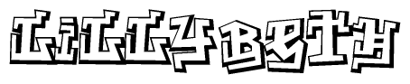 The clipart image depicts the word Lillybeth in a style reminiscent of graffiti. The letters are drawn in a bold, block-like script with sharp angles and a three-dimensional appearance.