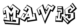The clipart image depicts the word Mavis in a style reminiscent of graffiti. The letters are drawn in a bold, block-like script with sharp angles and a three-dimensional appearance.