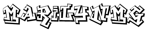 The clipart image depicts the word Marilynmg in a style reminiscent of graffiti. The letters are drawn in a bold, block-like script with sharp angles and a three-dimensional appearance.