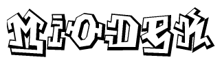 The clipart image depicts the word Miodek in a style reminiscent of graffiti. The letters are drawn in a bold, block-like script with sharp angles and a three-dimensional appearance.