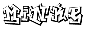 The image is a stylized representation of the letters Minke designed to mimic the look of graffiti text. The letters are bold and have a three-dimensional appearance, with emphasis on angles and shadowing effects.