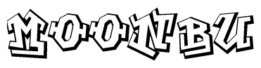 The clipart image depicts the word Moonbu in a style reminiscent of graffiti. The letters are drawn in a bold, block-like script with sharp angles and a three-dimensional appearance.