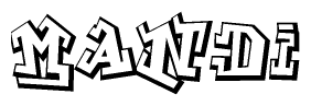 The clipart image depicts the word Mandi in a style reminiscent of graffiti. The letters are drawn in a bold, block-like script with sharp angles and a three-dimensional appearance.