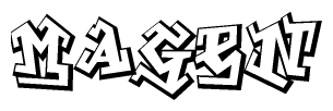 The clipart image depicts the word Magen in a style reminiscent of graffiti. The letters are drawn in a bold, block-like script with sharp angles and a three-dimensional appearance.