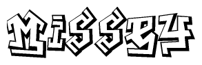 The clipart image depicts the word Missey in a style reminiscent of graffiti. The letters are drawn in a bold, block-like script with sharp angles and a three-dimensional appearance.