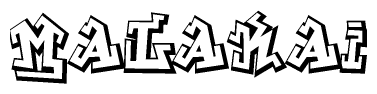 The clipart image depicts the word Malakai in a style reminiscent of graffiti. The letters are drawn in a bold, block-like script with sharp angles and a three-dimensional appearance.