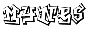 The clipart image depicts the word Mynes in a style reminiscent of graffiti. The letters are drawn in a bold, block-like script with sharp angles and a three-dimensional appearance.