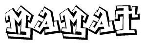 The image is a stylized representation of the letters Mamat designed to mimic the look of graffiti text. The letters are bold and have a three-dimensional appearance, with emphasis on angles and shadowing effects.