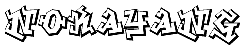 The clipart image depicts the word Nokayang in a style reminiscent of graffiti. The letters are drawn in a bold, block-like script with sharp angles and a three-dimensional appearance.