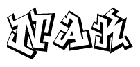 The clipart image depicts the word Nak in a style reminiscent of graffiti. The letters are drawn in a bold, block-like script with sharp angles and a three-dimensional appearance.