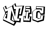 The clipart image depicts the word Nic in a style reminiscent of graffiti. The letters are drawn in a bold, block-like script with sharp angles and a three-dimensional appearance.