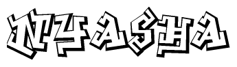 The clipart image depicts the word Nyasha in a style reminiscent of graffiti. The letters are drawn in a bold, block-like script with sharp angles and a three-dimensional appearance.