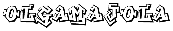 The image is a stylized representation of the letters Olgamajola designed to mimic the look of graffiti text. The letters are bold and have a three-dimensional appearance, with emphasis on angles and shadowing effects.