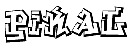 The image is a stylized representation of the letters Pikal designed to mimic the look of graffiti text. The letters are bold and have a three-dimensional appearance, with emphasis on angles and shadowing effects.