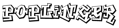 The clipart image depicts the word Poplinger in a style reminiscent of graffiti. The letters are drawn in a bold, block-like script with sharp angles and a three-dimensional appearance.
