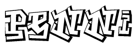The clipart image depicts the word Penni in a style reminiscent of graffiti. The letters are drawn in a bold, block-like script with sharp angles and a three-dimensional appearance.