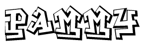 The image is a stylized representation of the letters Pammy designed to mimic the look of graffiti text. The letters are bold and have a three-dimensional appearance, with emphasis on angles and shadowing effects.