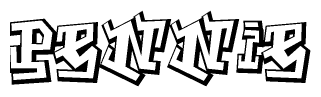 The clipart image depicts the word Pennie in a style reminiscent of graffiti. The letters are drawn in a bold, block-like script with sharp angles and a three-dimensional appearance.