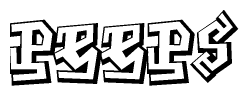 The clipart image depicts the word Peeps in a style reminiscent of graffiti. The letters are drawn in a bold, block-like script with sharp angles and a three-dimensional appearance.