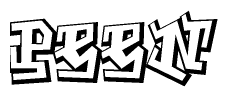 The image is a stylized representation of the letters Peen designed to mimic the look of graffiti text. The letters are bold and have a three-dimensional appearance, with emphasis on angles and shadowing effects.