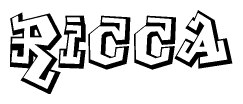 The clipart image depicts the word Ricca in a style reminiscent of graffiti. The letters are drawn in a bold, block-like script with sharp angles and a three-dimensional appearance.