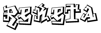 The clipart image depicts the word Reketa in a style reminiscent of graffiti. The letters are drawn in a bold, block-like script with sharp angles and a three-dimensional appearance.