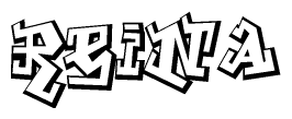   The clipart image depicts the word Reina in a style reminiscent of graffiti. The letters are drawn in a bold, block-like script with sharp angles and a three-dimensional appearance. 