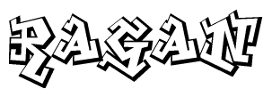The clipart image depicts the word Ragan in a style reminiscent of graffiti. The letters are drawn in a bold, block-like script with sharp angles and a three-dimensional appearance.