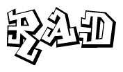 The clipart image depicts the word Rad in a style reminiscent of graffiti. The letters are drawn in a bold, block-like script with sharp angles and a three-dimensional appearance.