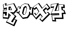 The image is a stylized representation of the letters Roxy designed to mimic the look of graffiti text. The letters are bold and have a three-dimensional appearance, with emphasis on angles and shadowing effects.