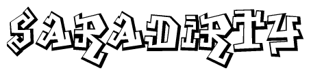 The clipart image depicts the word Saradirty in a style reminiscent of graffiti. The letters are drawn in a bold, block-like script with sharp angles and a three-dimensional appearance.
