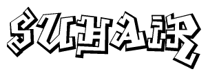 The clipart image depicts the word Suhair in a style reminiscent of graffiti. The letters are drawn in a bold, block-like script with sharp angles and a three-dimensional appearance.